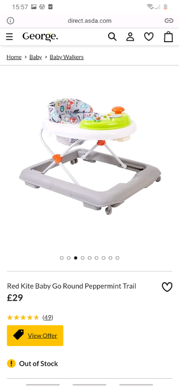 asda baby walker red kite